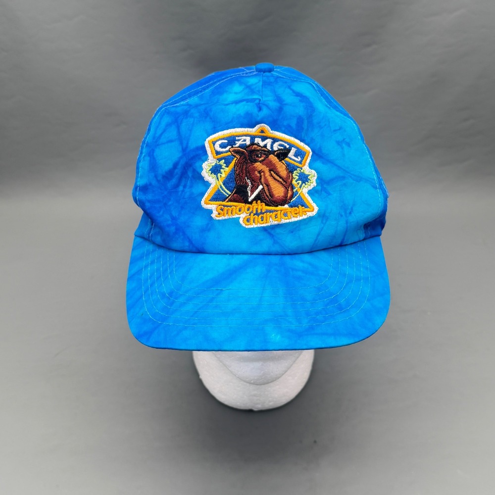Vintage 90s Camel Smooth Character Joe Camel Blue Tie Die Nylon Snapback Hat - Picture 2 of 9